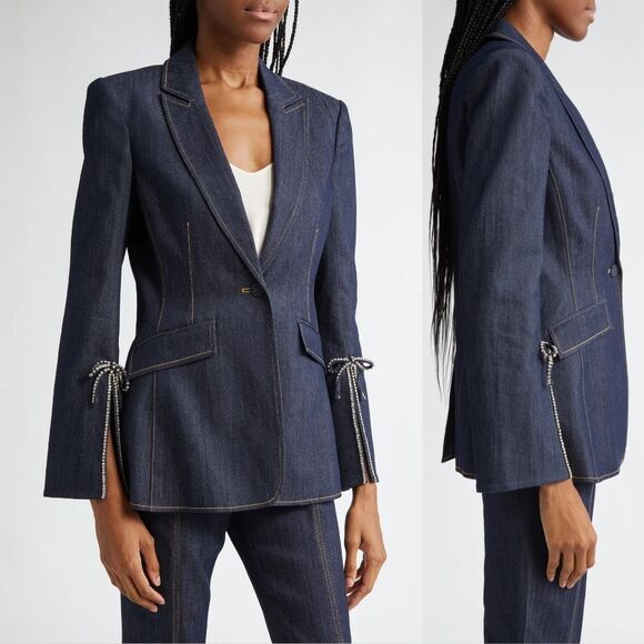 CINQ A SEPT Cheyenne Rhinestone Bow Denim Blazer - Picture 3 of 11